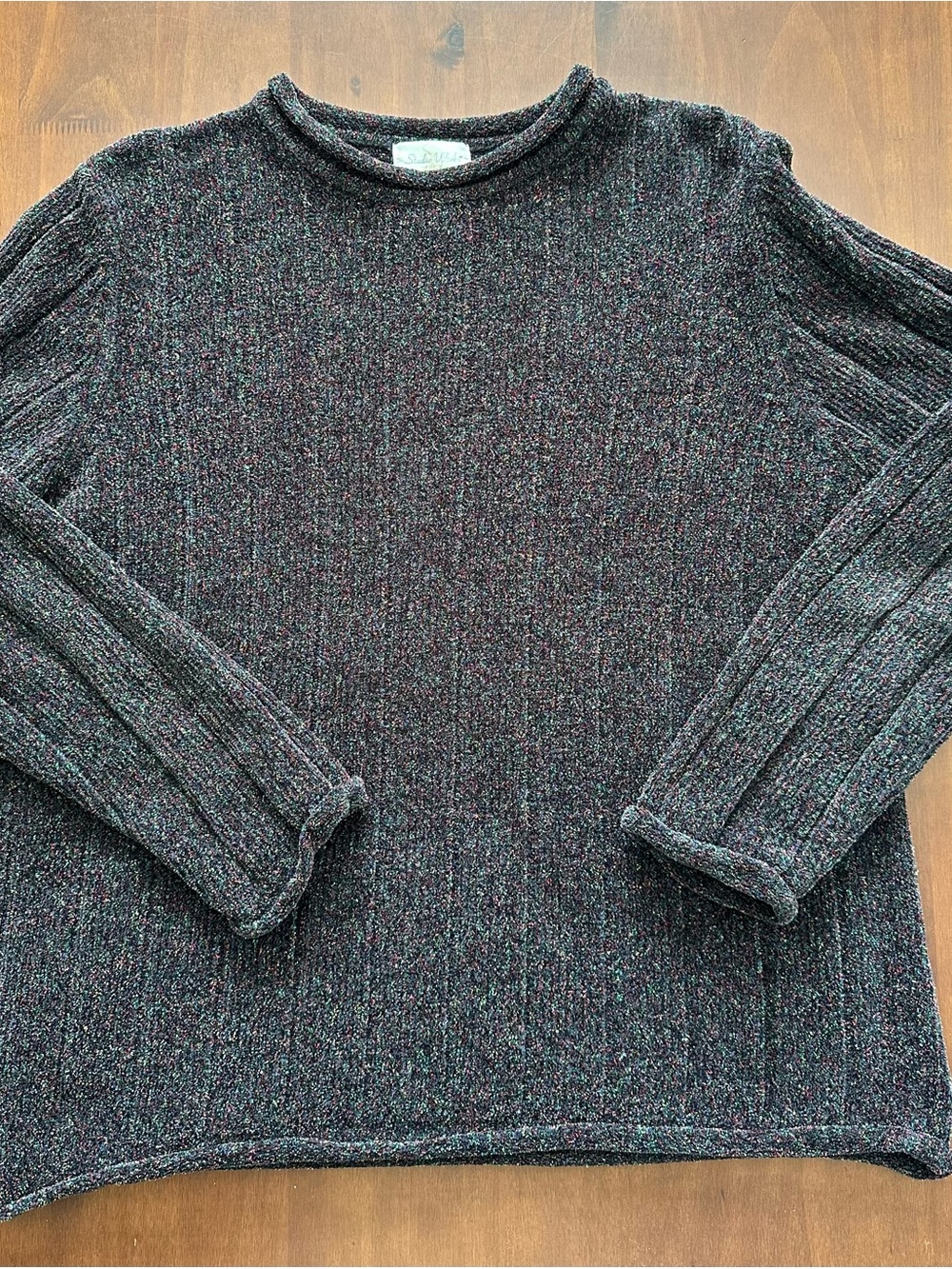 Multicolor Speckled Knit Sweater Crewneck Long Sleeve Textured Cozy Fall